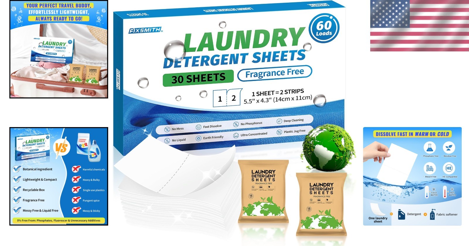 60 Loads Concentrated Detergent Sheets – Plastic Free & Gentle on Sensitive Skin