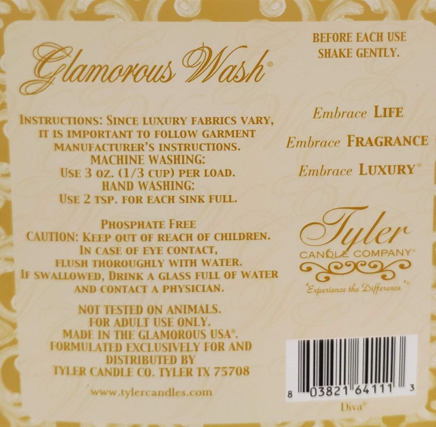 Tyler Candle Glamorous Wash Diva Half Gallon 64 OZ Laundry Detergent
