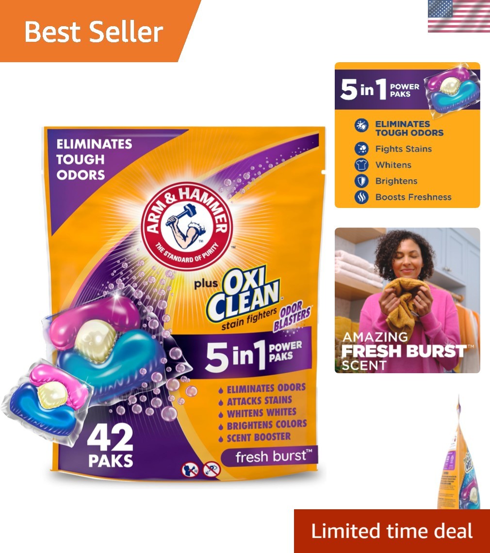Plus OxiClean With Odor Blasters Laundry Detergent 5-IN-1 Power Paks, 42CT Pa…