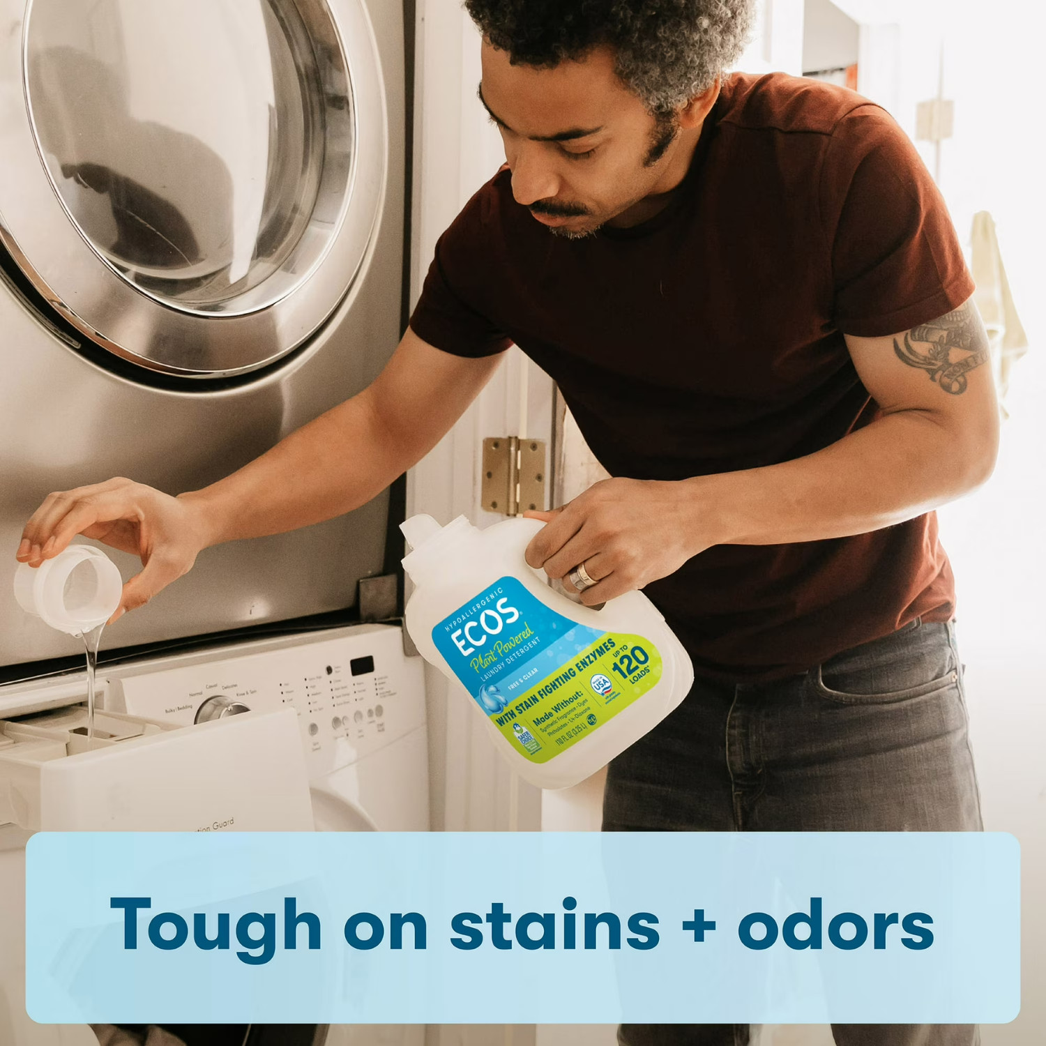 (3 Pack) ECOS Free Clear Laundry Detergent 110 fl oz, 120 Loads Hypoallergenic