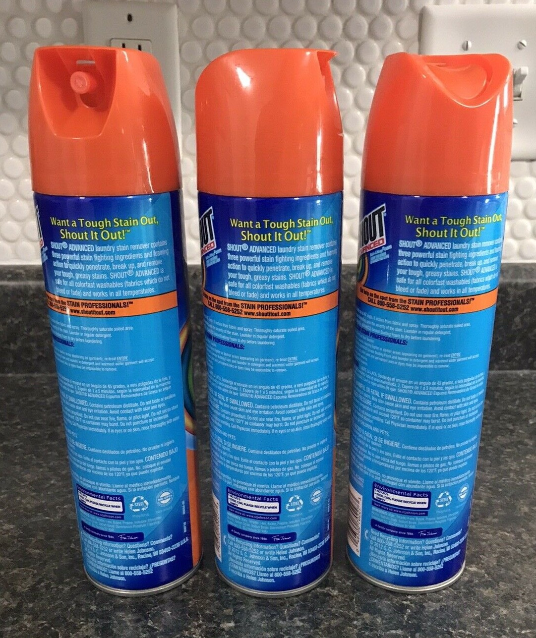 Lot of 3 Shout Advanced Stain-Lifting Grease Busting Foam ~ 18 oz Aerosol Spray