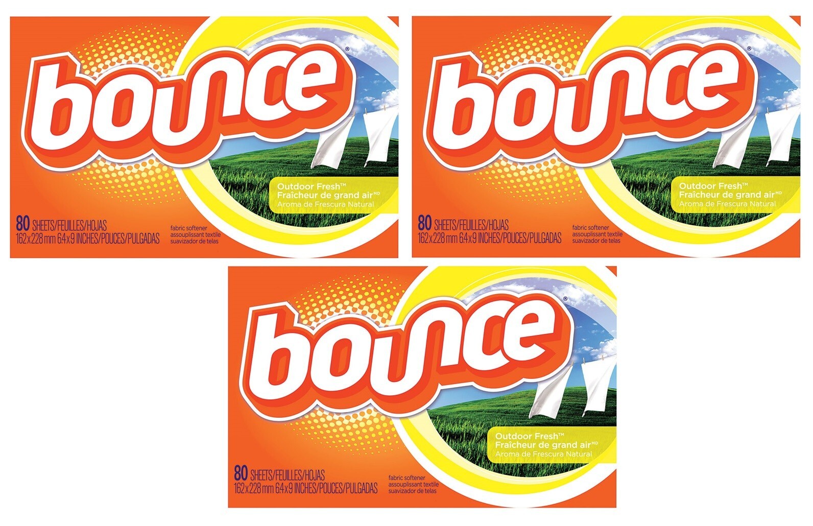 3~ Bounce Fabric Softener Dryer SHEETS 80ct Outdoor Fresh Wrinkle Static Remover