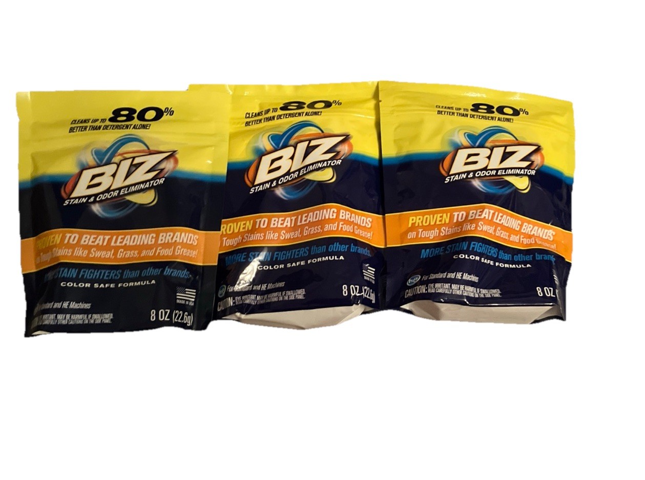 BIZ Stain & Odor Eliminator Laundry Detergent Pow Booster Color Safe 8oz 3CT