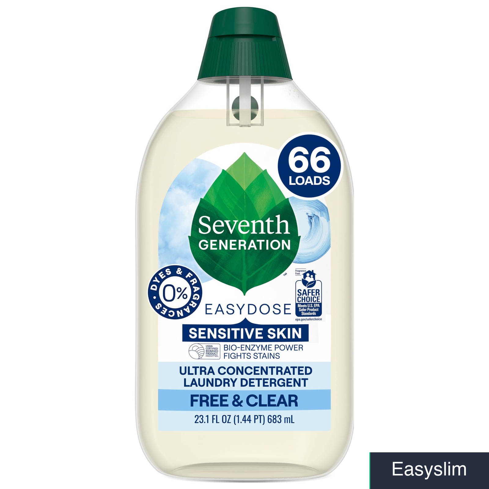 Laundry Detergent, Ultra Concentrated, Free & Clear, 66 Loads, 23.1 oz