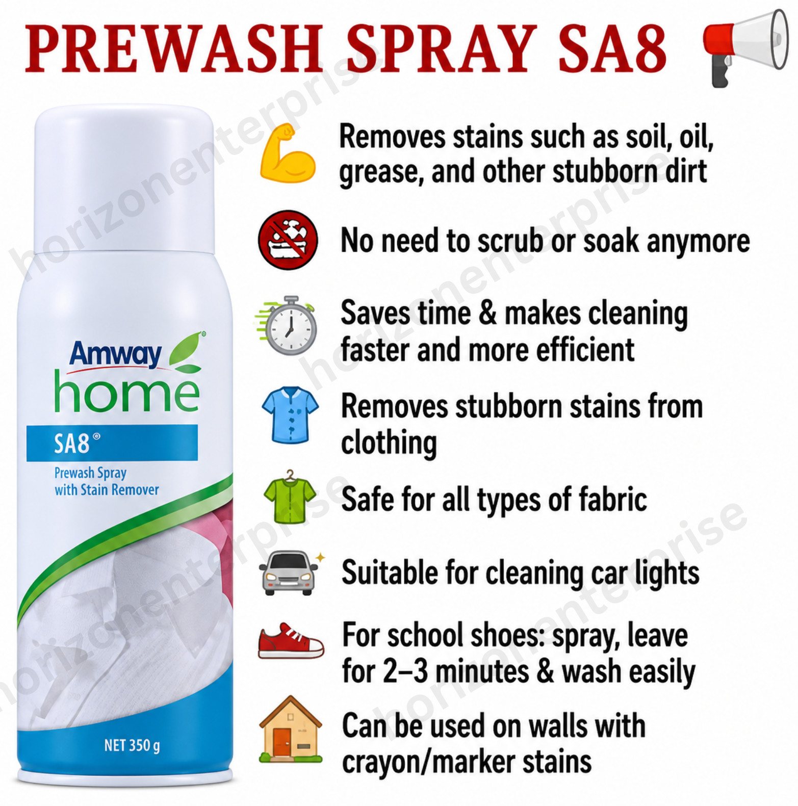 Amway SA8 PreWash Spray Soil & Stain Remover (350g) – FREE Shipping