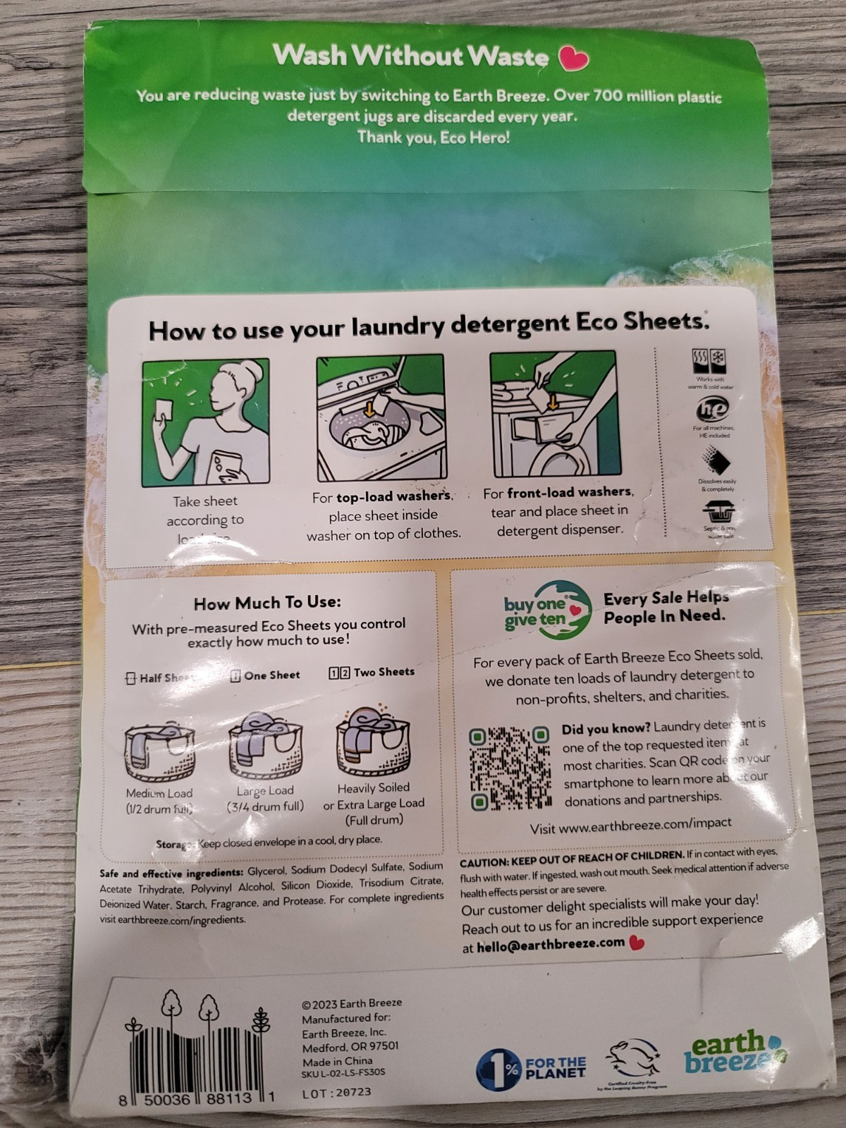 Earth Breeze Laundry Detergent Eco he Sheets 180 sheets 360 loads New