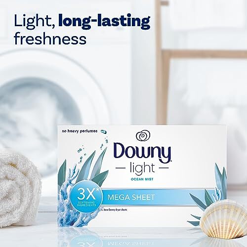 Downy Light Mega Dryer Sheets, Fabric Softener Dryer Sheets, Ocean Mist, 130 …