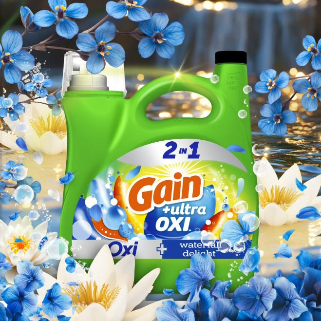 (2 pack)Gain Ultra Oxi Laundry Detergent, Waterfall Delight 154 fl oz 107 Loads