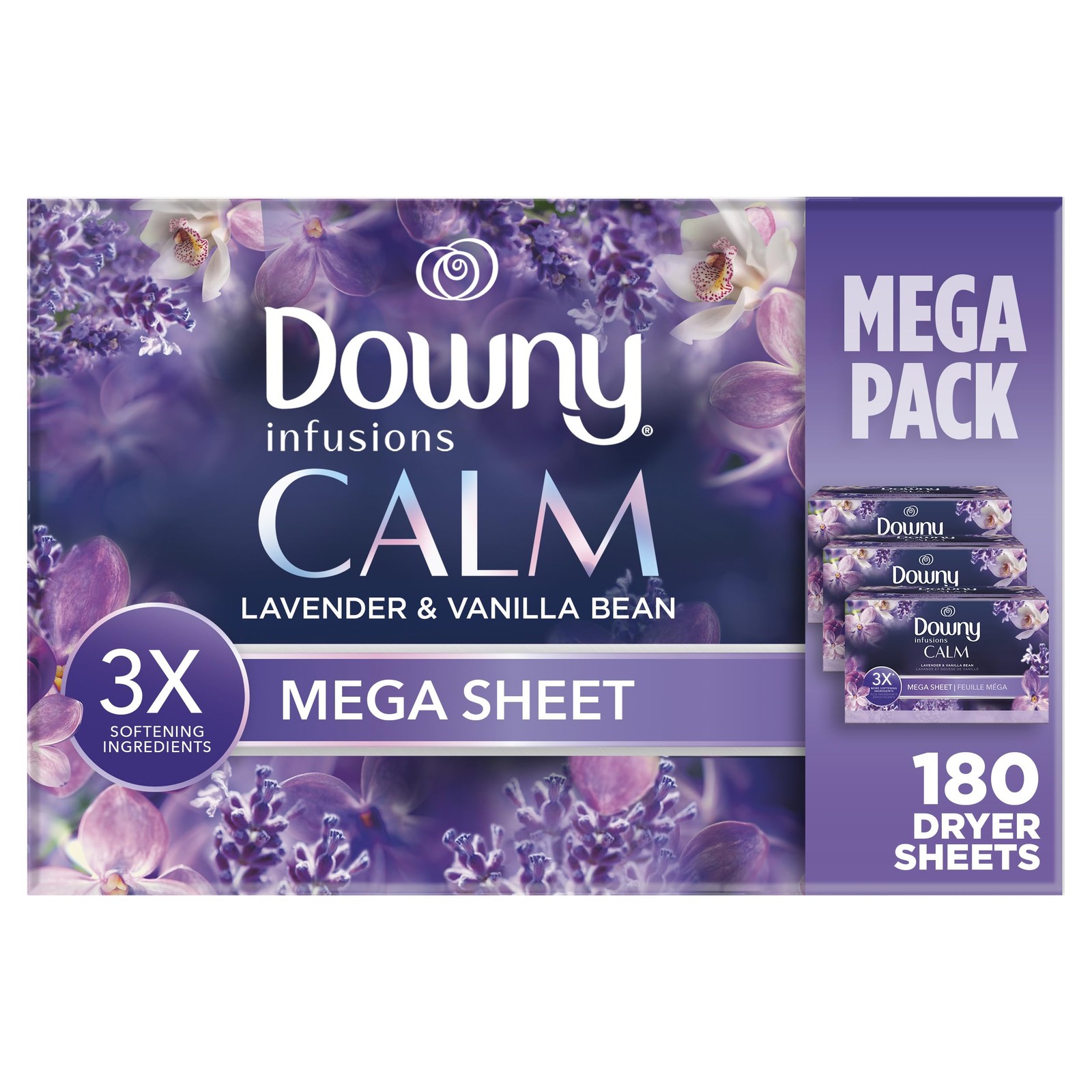 Downy Calm Mega Dryer Sheets, Large Fabric Softener Sheets for Laundry , Stat…