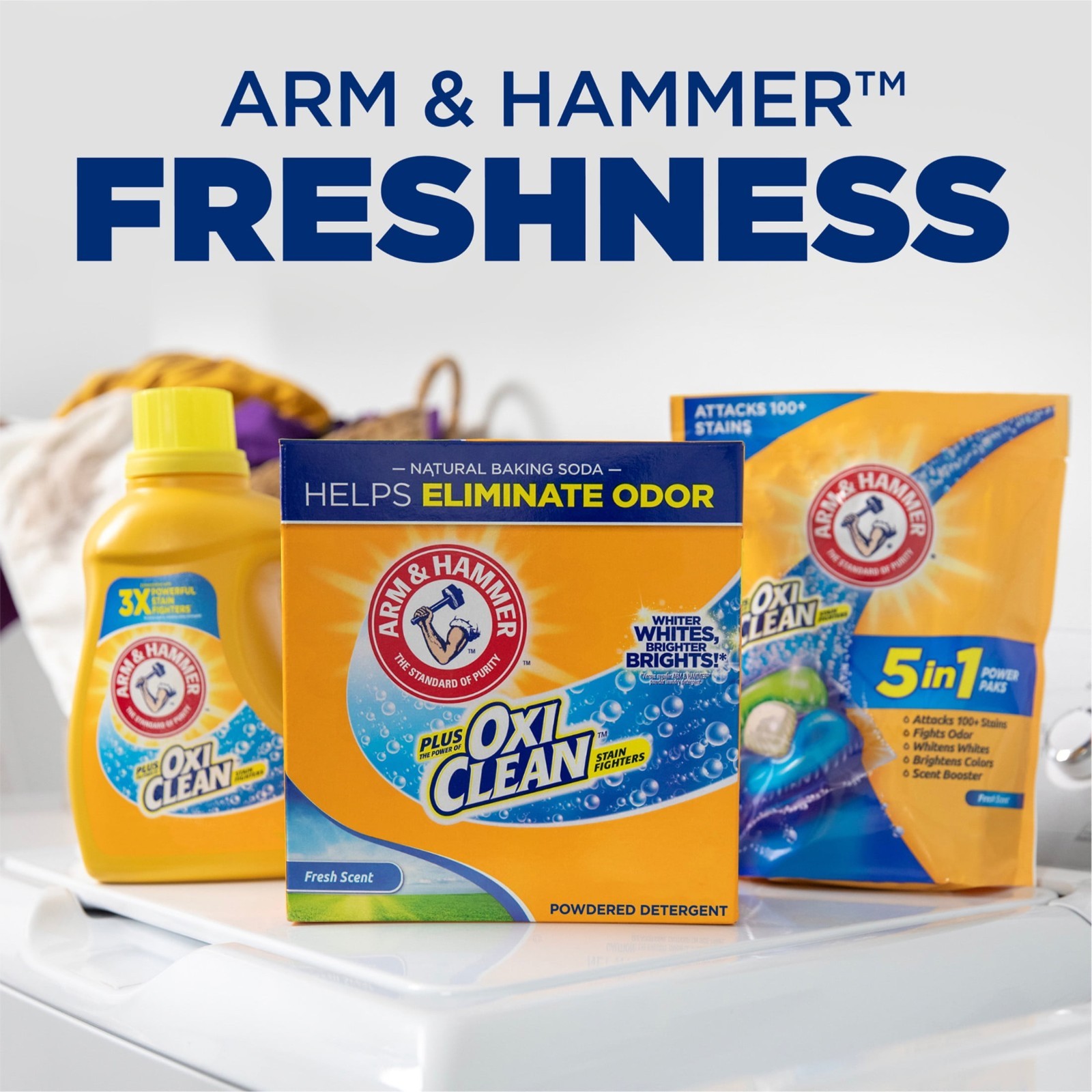 2PK Arm & Hammer Plus OxiClean Powder Laundry Detergent, Fresh Scent, 115 Loads
