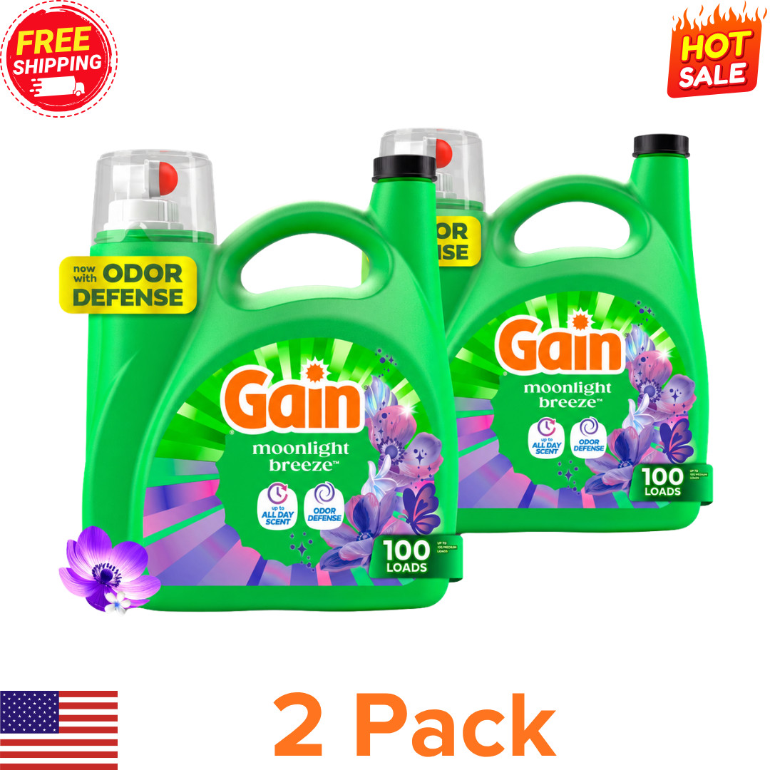 (2pack) Gain HE Liquid Laundry Detergent Moonlight Breeze 132 fl oz 100 Loads