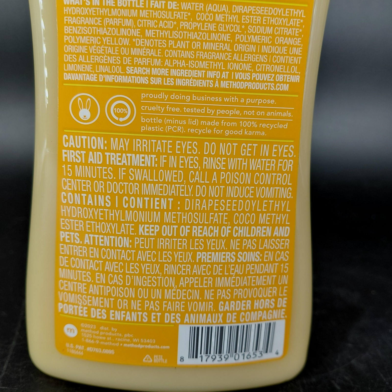 Method Fabric Softener Ginger Mango 45 Loads 53.5oz Plant Based Orange Laundry