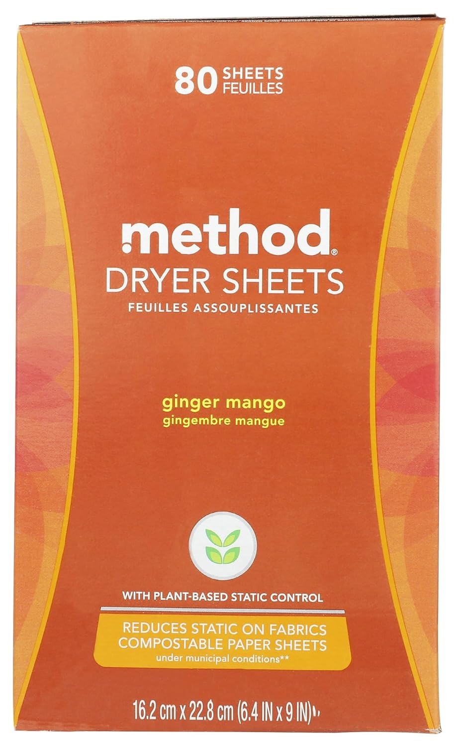 Dryer Sheets, Ginger Mango, 80 Sheets, 1 pack, Packaging May Vary