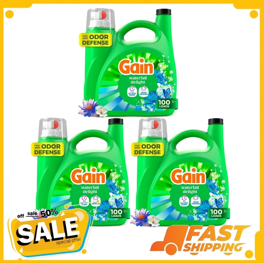 3P Gain Laundry Detergent Liquid, Waterfall Delight Scent, 132 fl oz, 100 Loads