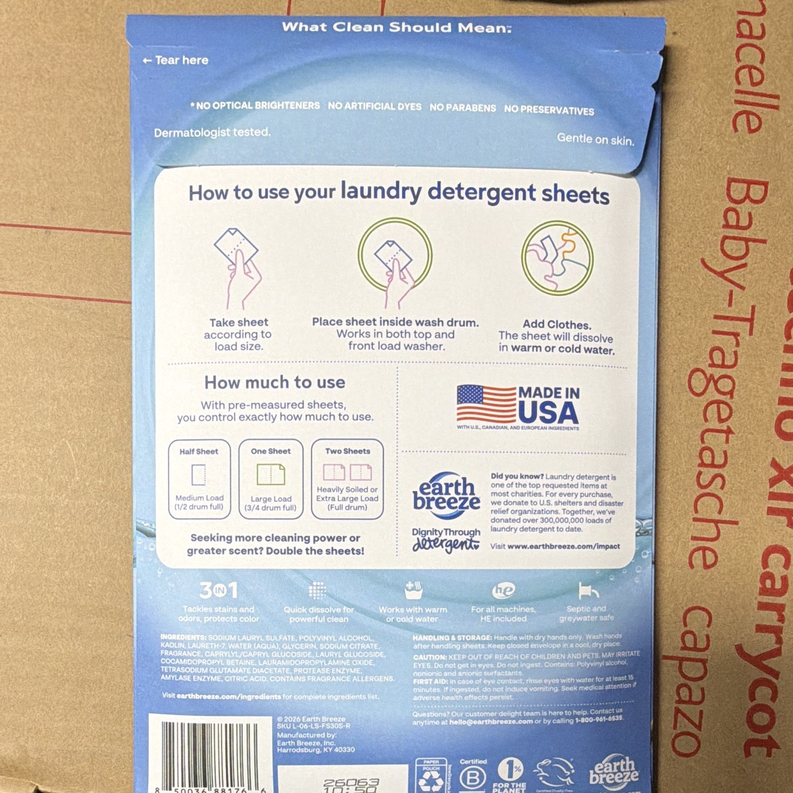 Earth Breeze Laundry Detergent Sheets Fresh Scent 30 Ct Up to 60 Loads
