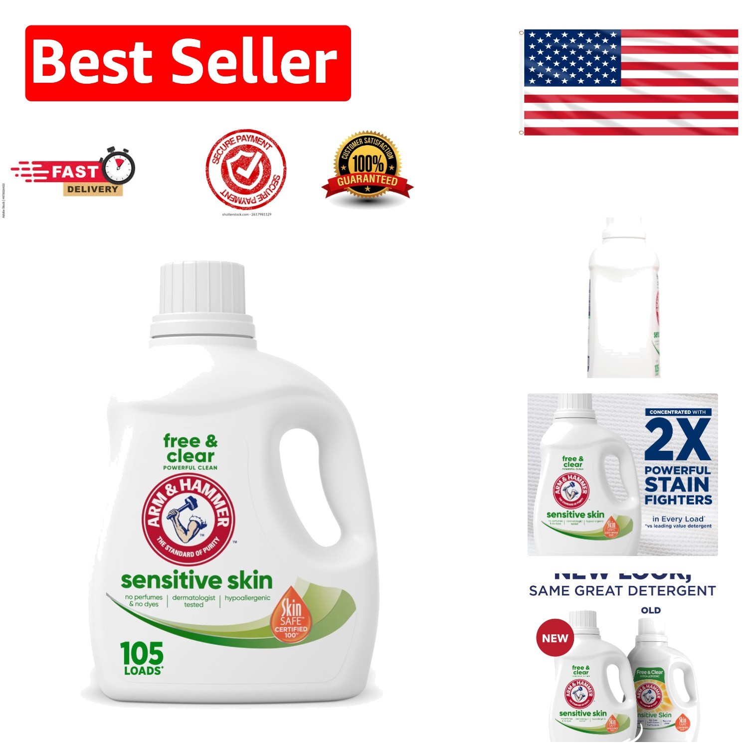 Concentrated Free & Clear Laundry Detergent – 105 Loads for Sensitive Skin