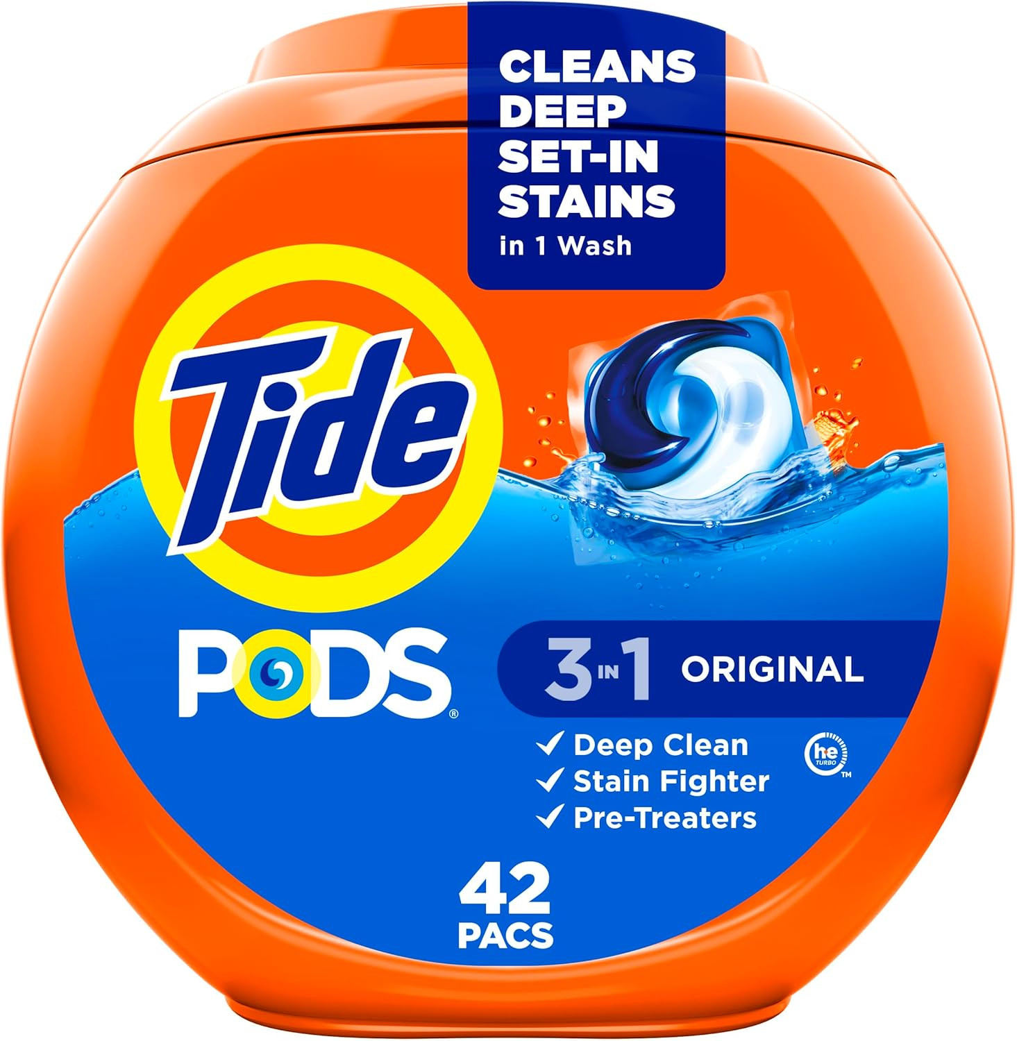 PODS Laundry Detergent Pacs, 3-In-1 Stain Remover, Odor Fighter, Color Protector