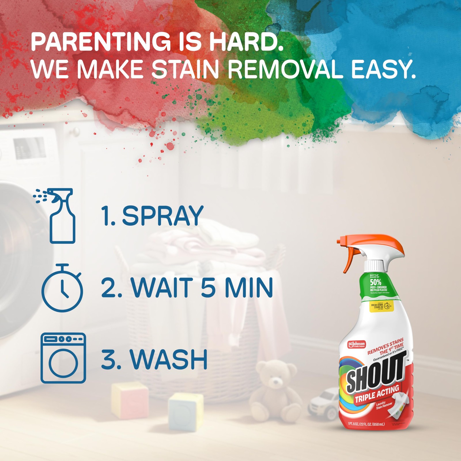 Shout Active Enzyme Laundry Stain Remover Spray, 22 Ounce (Pack of 1), White