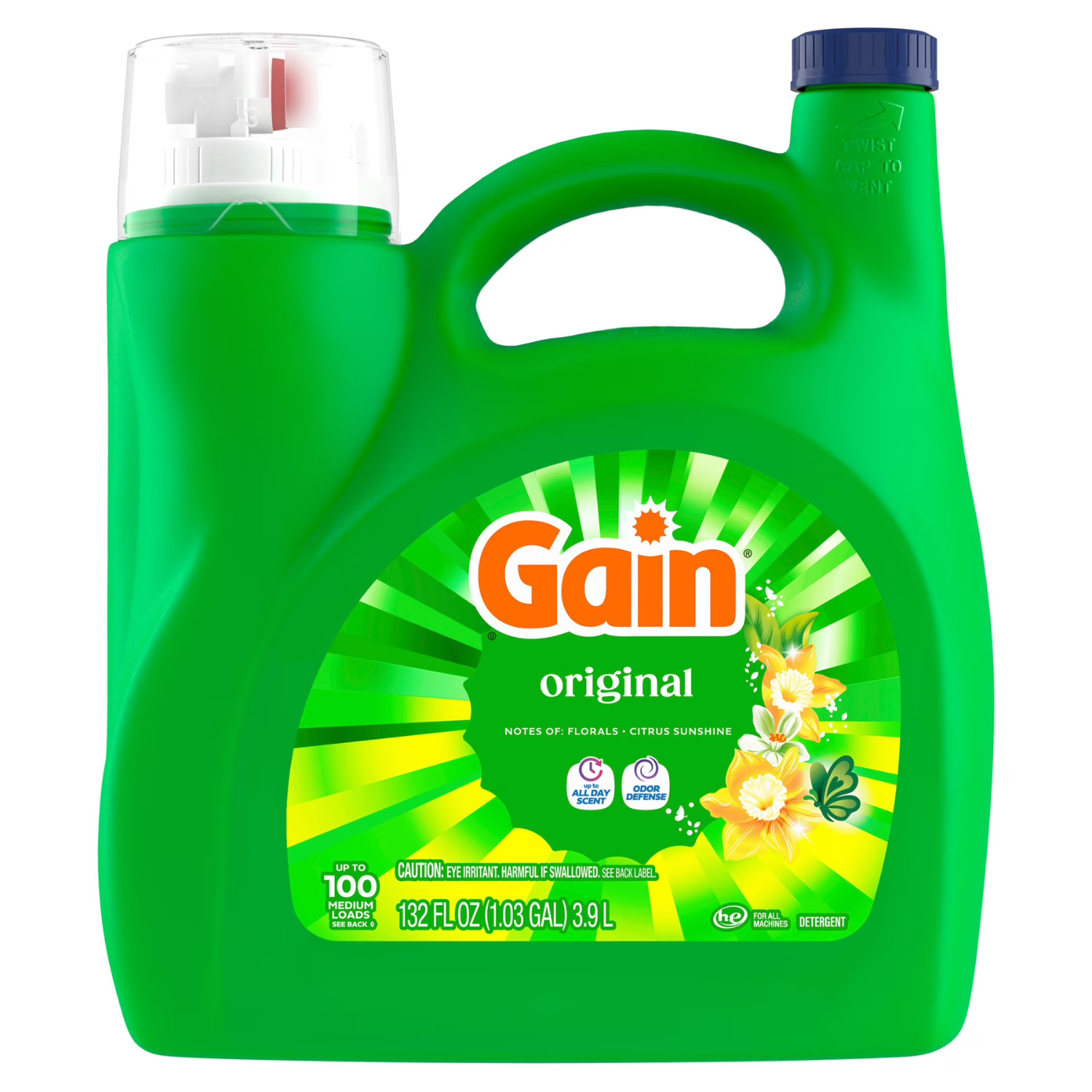 Gain Original Liquid Laundry Detergent 132 Fl Oz 100 Loads Odor Defense, 2 PACK