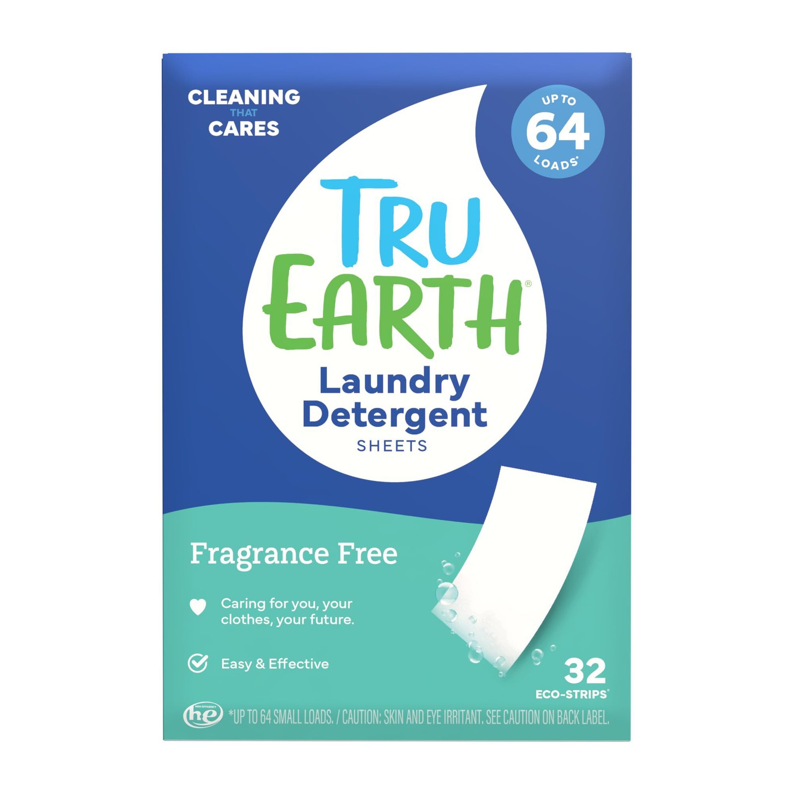 2 Tru Earth Eco-Strips Sheets Laundry Detergent FRAGRANCE FREE 128 loads