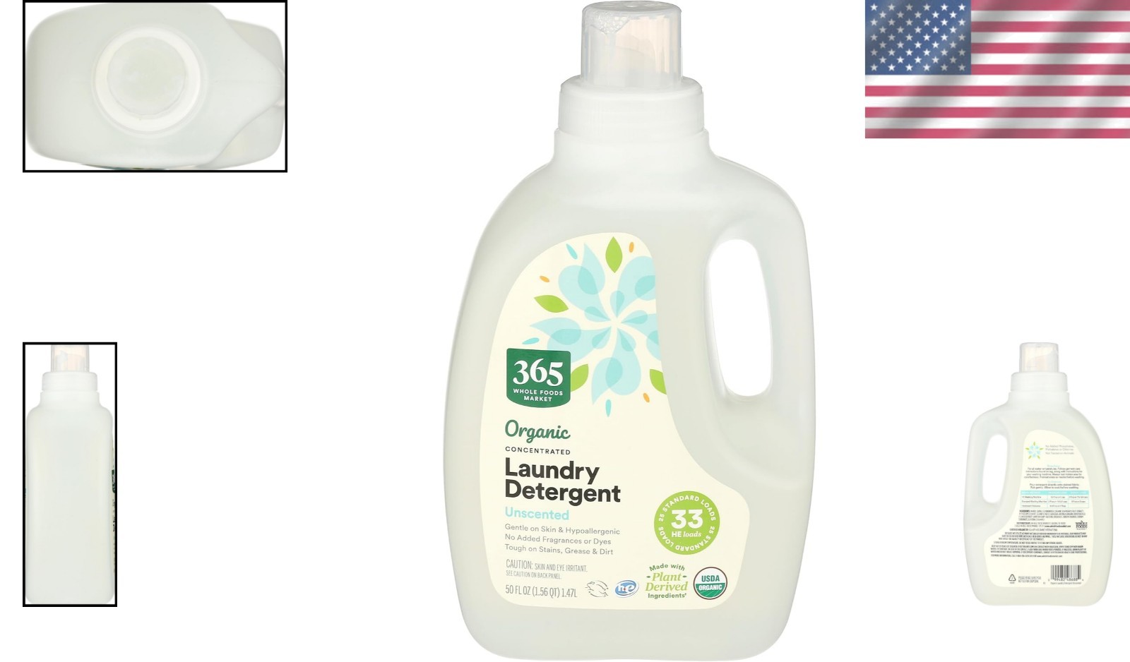 Organic Unscented Laundry Detergent – 50 Fl Oz, 33 HE Loads, Gentle & Effective