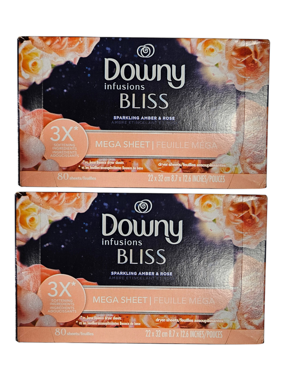 Downy Infusions Mega Dryer Sheets, Bliss, Amber and Rose, 2 Pack 160 Ct Total