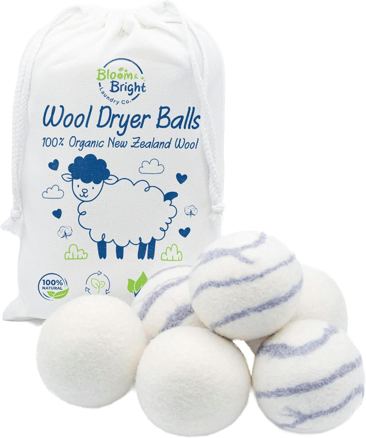 Organic Wool Dryer Balls Laundry Reusable (Set of 6) XL – 100% Pure New Zealand