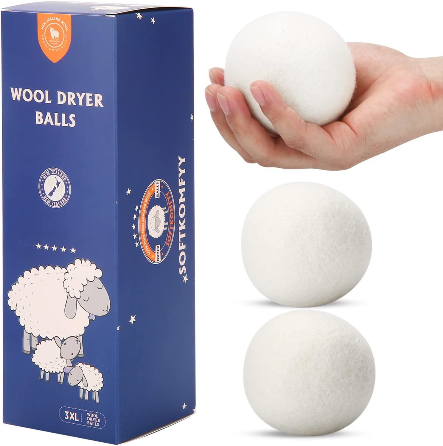 Wool Dryer Balls Handmade 3 Pack XL,Organic Laundry Dryer Balls,100% New Zealand