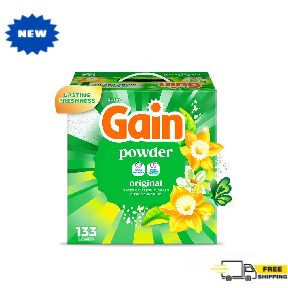 New Gain Powder Laundry Detergent, Original, 123 oz, 133 Loads, Odor Eliminating