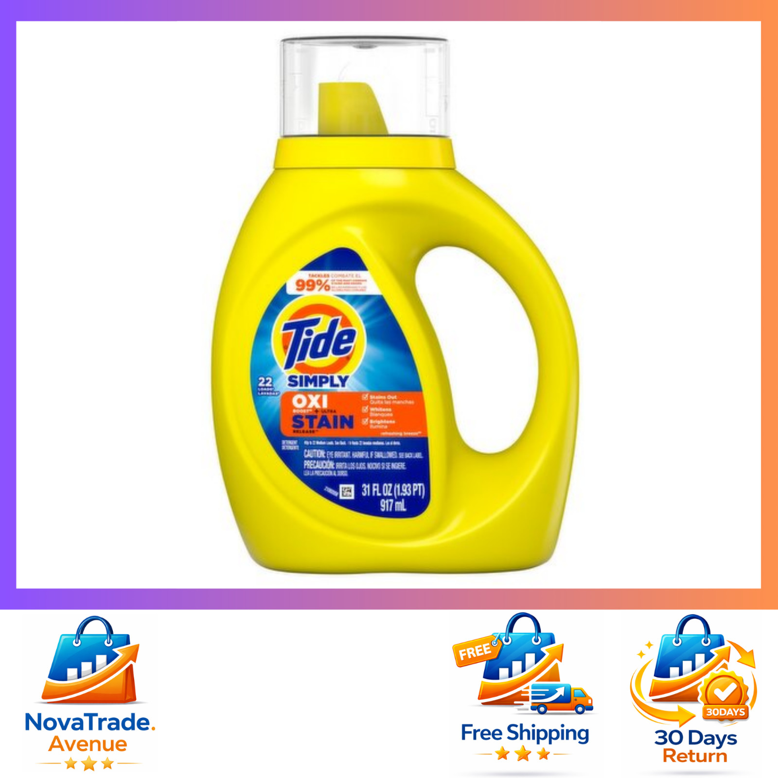 Tide Simply Oxi Boost Liquid Laundry Detergent Refreshing Breeze Ultra Stain Rel