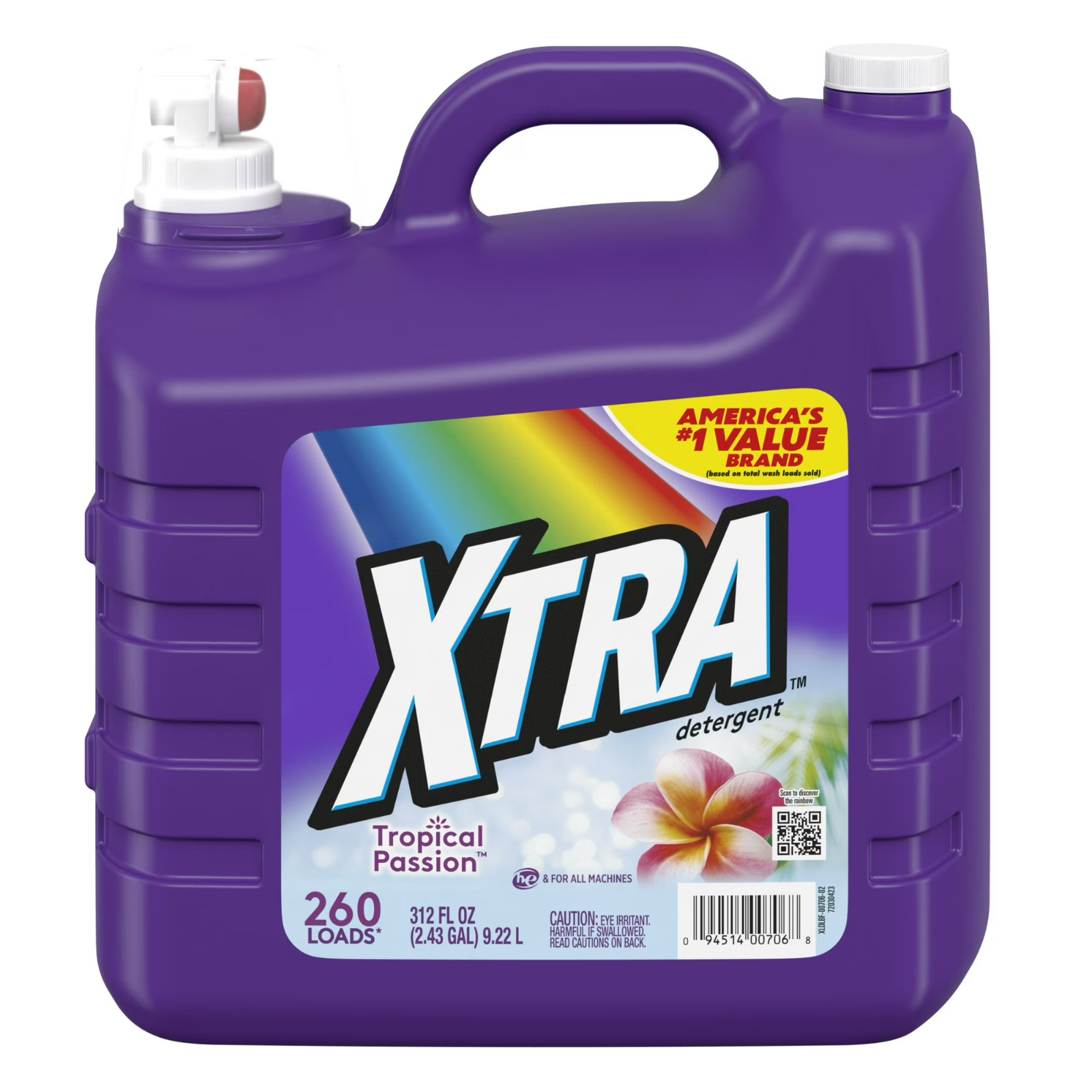 NEW 4 pack Xtra Tropical Passion, 260 Loads Liquid Laundry Detergent, 312 fl oz