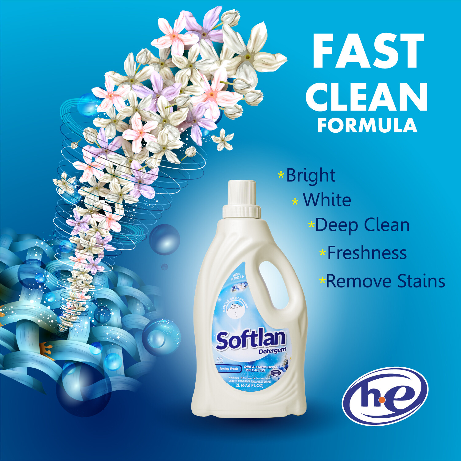 3-Pack Softlan Liquid Detergent Spring Fresh 67.6 fl. oz. Pack of 3 (3 x 2L)