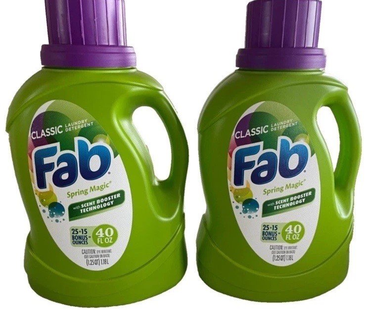 Lot of 2 Fab ‘Spring Magic’ Liquid Laundry Detergent with Scent Booster 40 FL OZ
