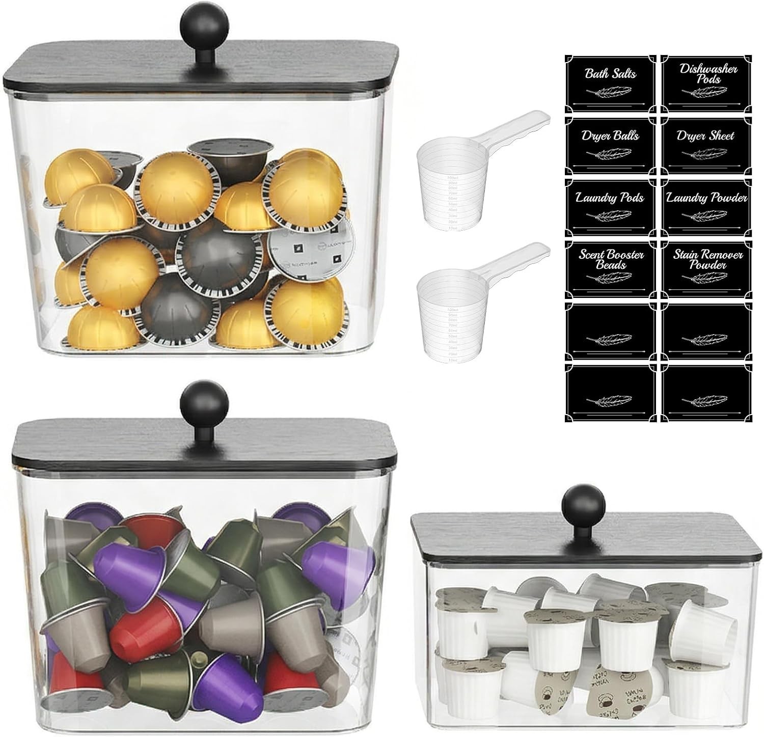 3 Pcs Laundry Pods Container with Bamboo Lid, Dryer Sheet Holder, Laundry Roo…