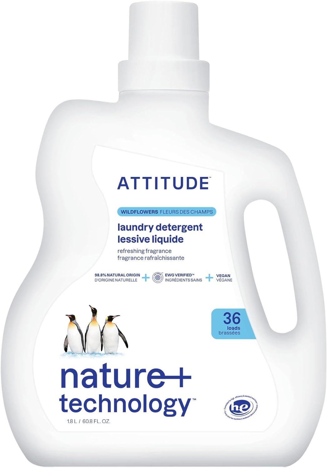 ATTITUDE Liquid Laundry Detergent, EWG Verified, HE Compatible, Plant-Based
