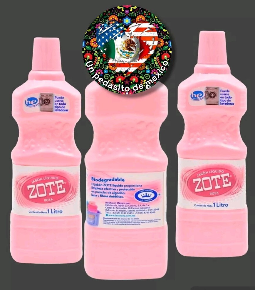 3x ZOTE Rosa Liquido 1 Lt each Large Bottles Jabon ZOTE Liquid Laundry Soap