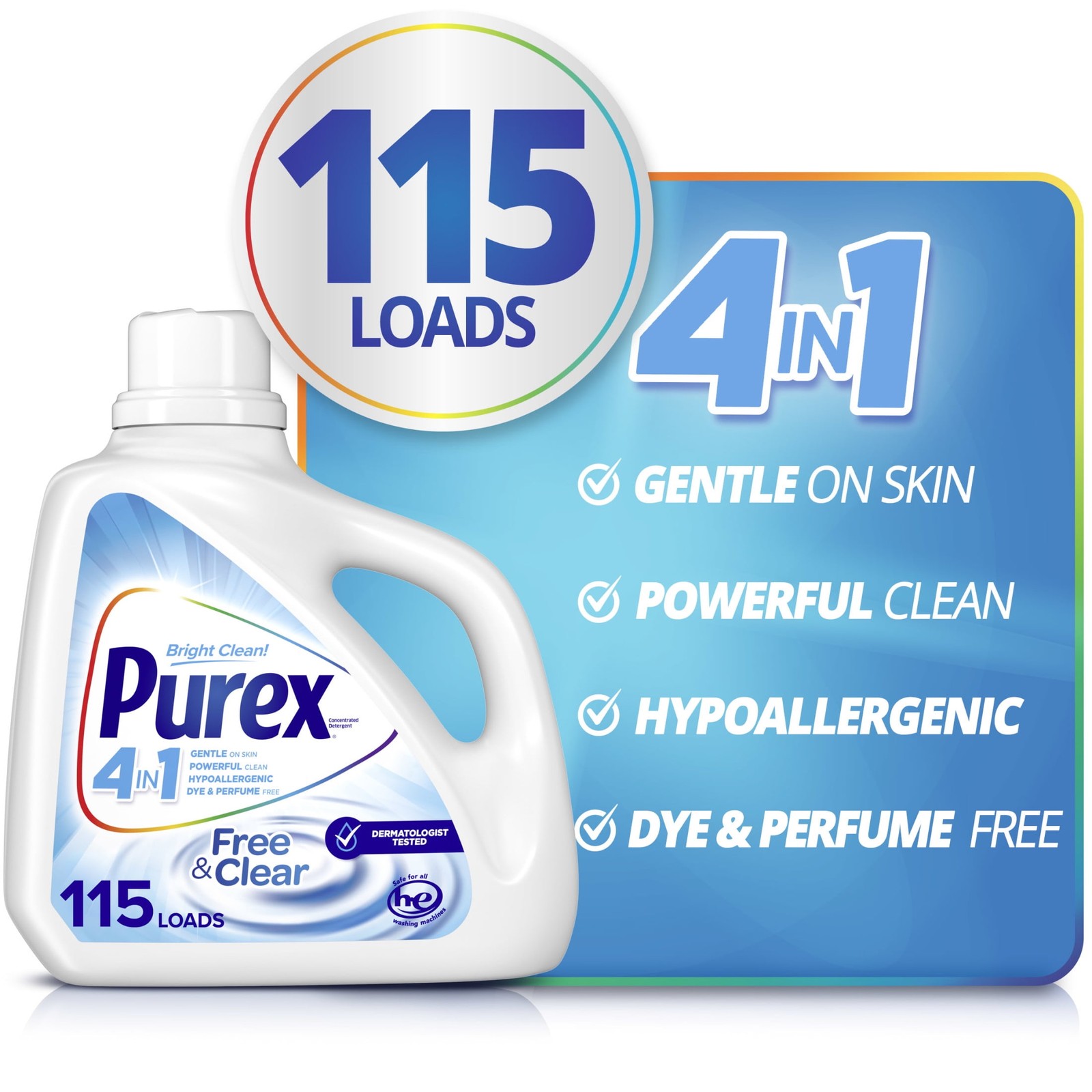 Purex Free & Clear Liquid Laundry Detergent for Sensitive Skin, 150 fl oz