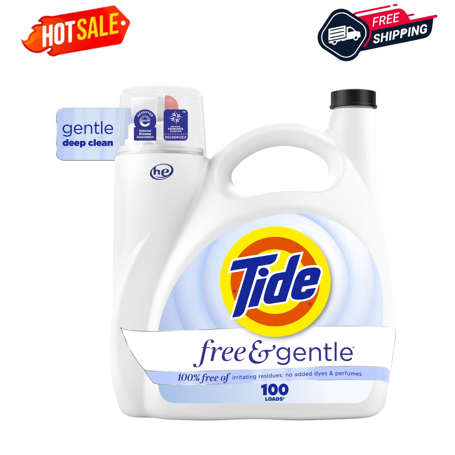 Tide Free & Gentle Liquid Laundry Detergent 132 Fl Oz 100 Loads HE
