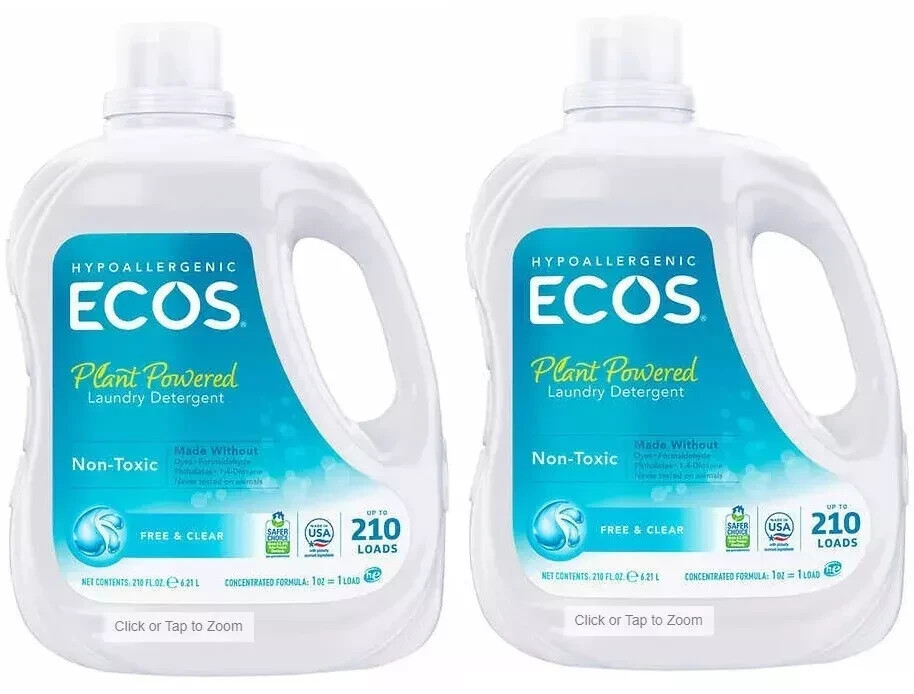 ECOS Liquid Laundry Detergent Free & Clear 210 Loads/210 fl oz x 2 Count HE Safe