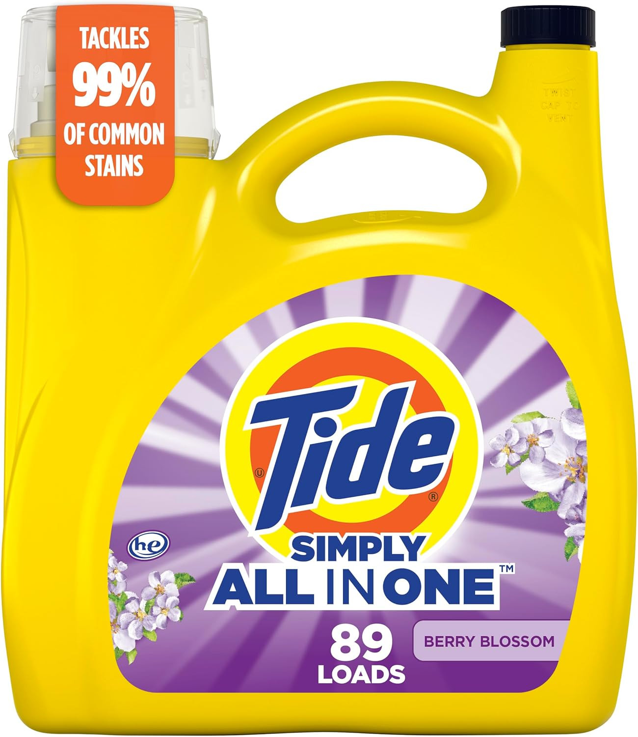 Simply All-In-One Liquid Laundry Detergent, Berry Blossom Scent, 89 Loads, 117 F