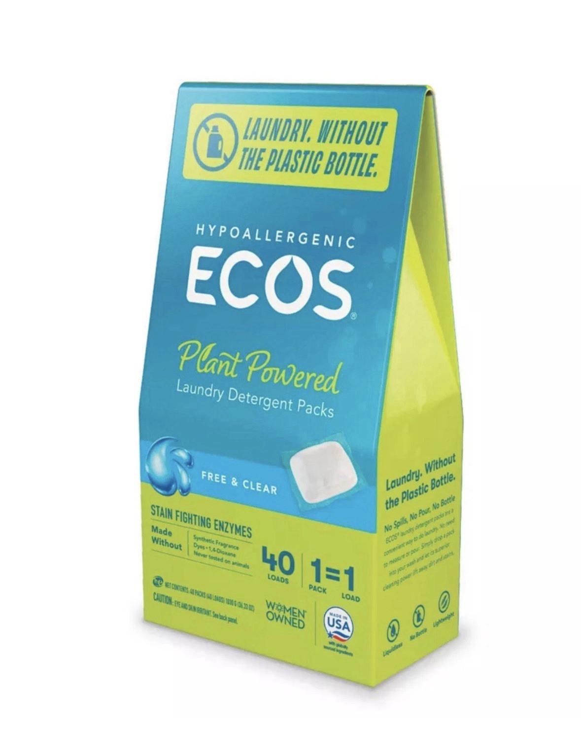 ECOS Laundry Detergent Packs, 40 Loads – Hypoallergenic for Sensitive Skin