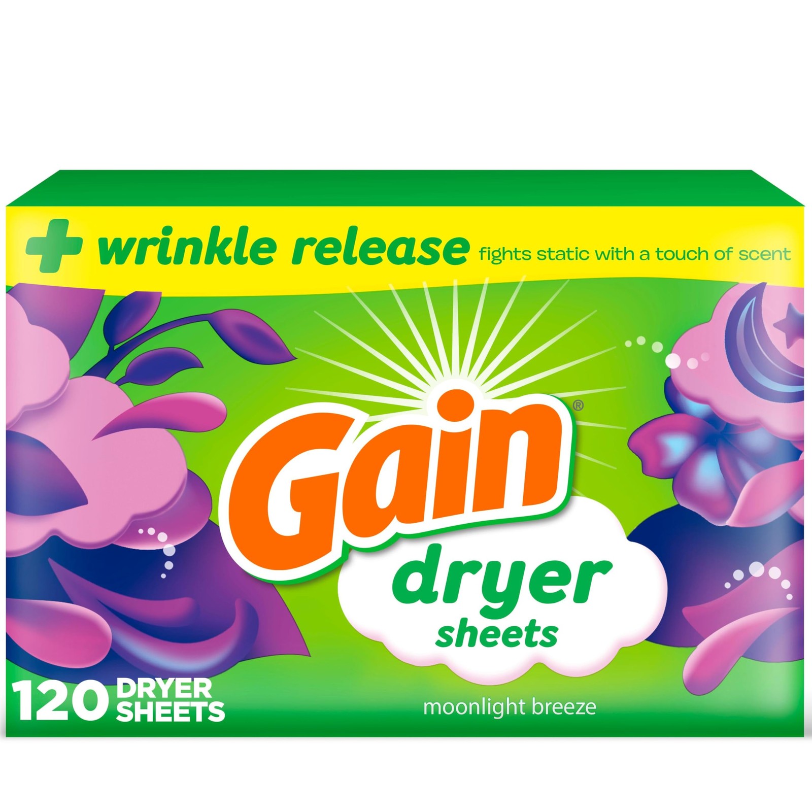 Gain dryer sheets Plus Wrinkle Release, Moonlight Breeze Scent, 120 Count, Fight