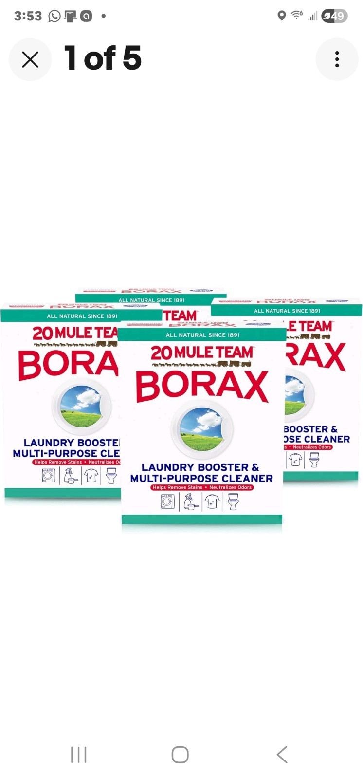 20 MULE TEAM Laundry Detergent All Natural Booster Multi Cleaner-65Oz Pack of 4-