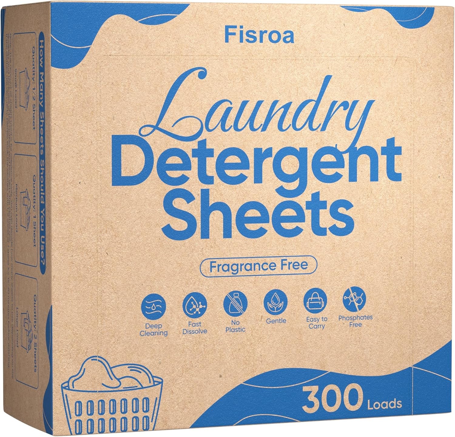 Fragrance Free Laundry Detergent Sheets Travel Eco-friendly 300 Loads Fisroa Clo
