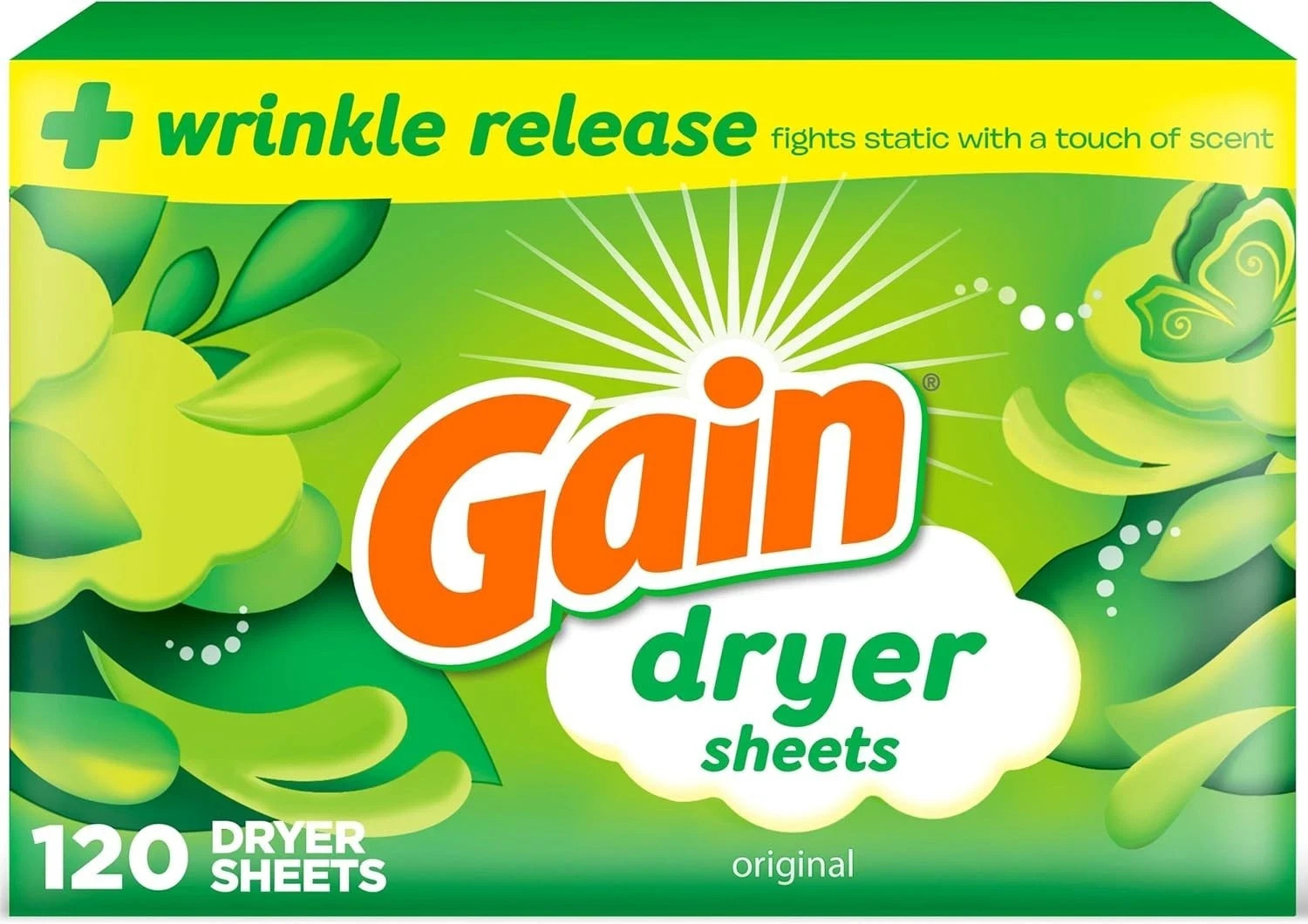 Gain Dryer Sheets Laundry Anti-Static Fabric Softener, Original Scent, 240 Count