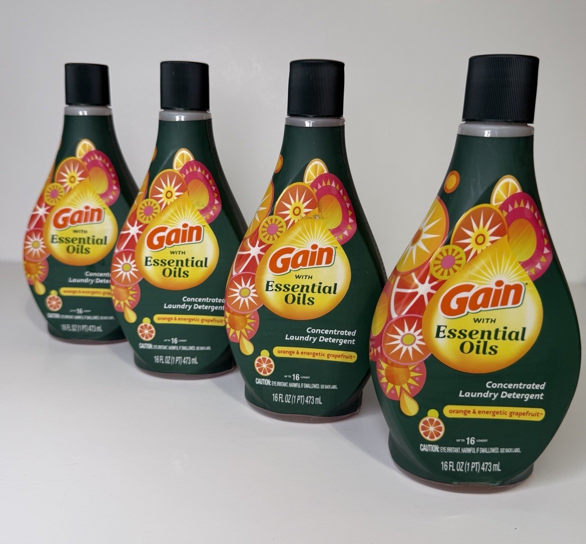 Gain Concentrated Orange & Energetic Grapefruit Laundry Detergent 16 Oz Lot Of 4
