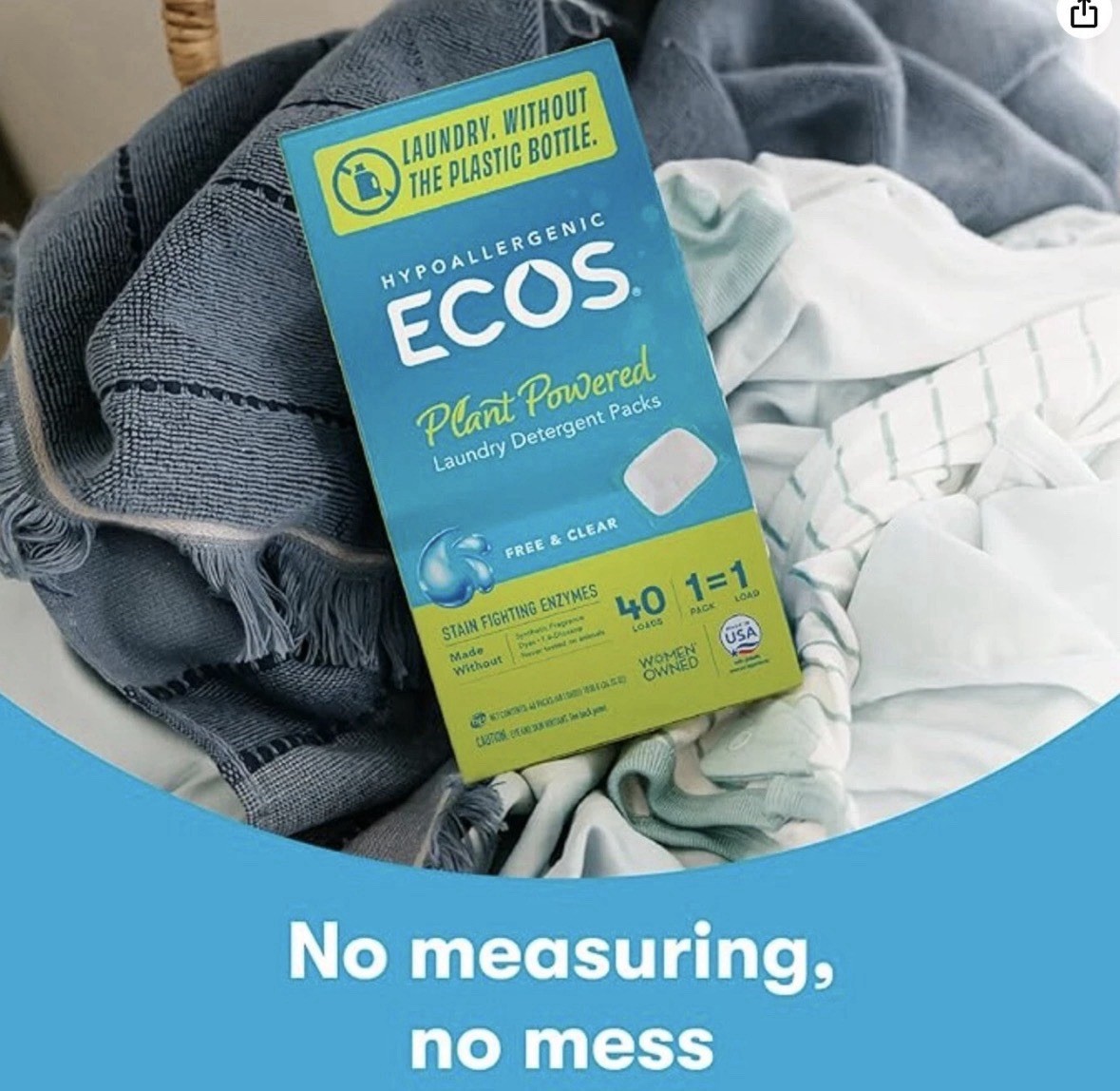 ECOS Laundry Detergent Packs, 40 Loads – Hypoallergenic for Sensitive Skin