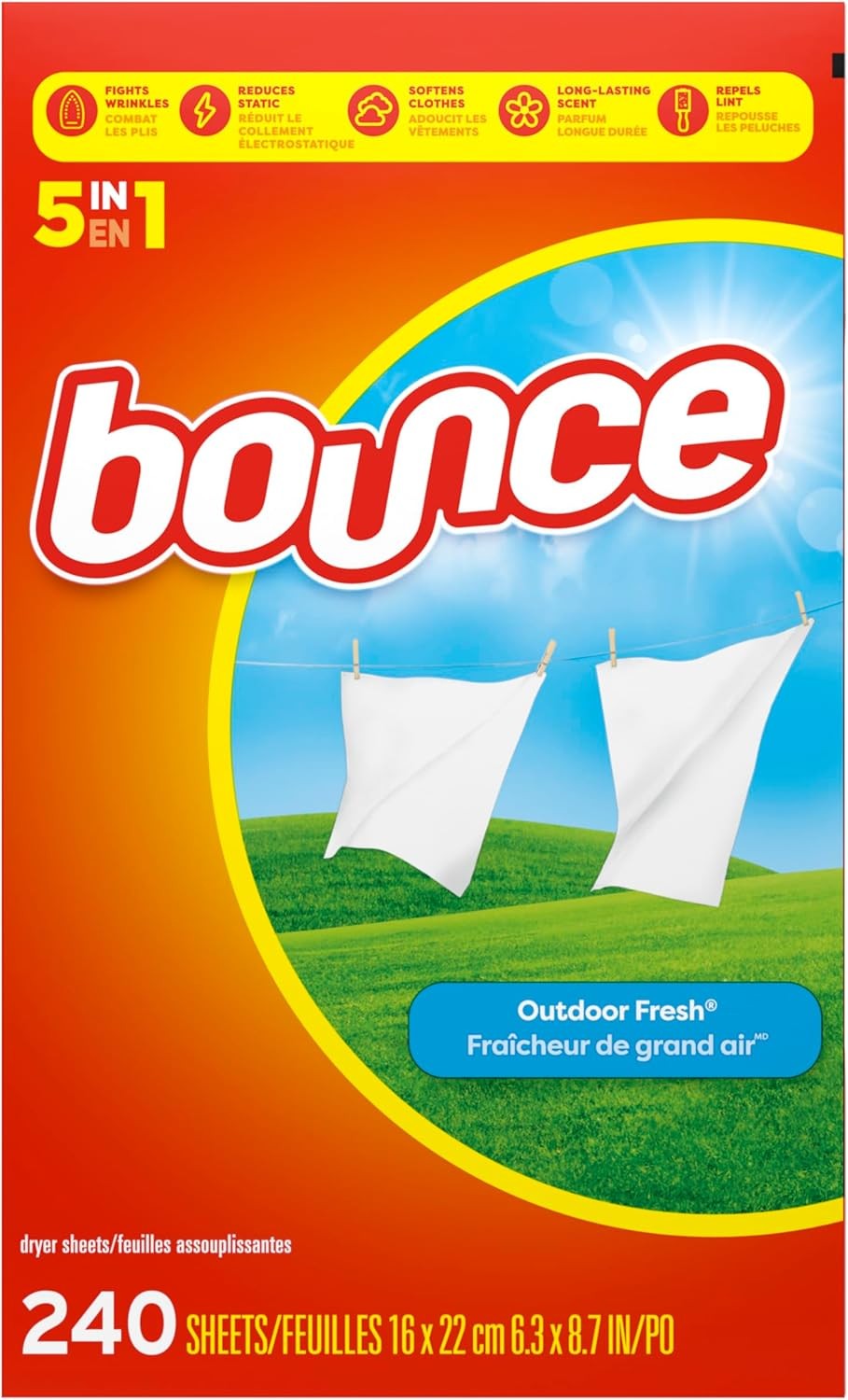 Bounce Dryer Sheets Laundry Fabric Softener Sheets , Outdoor Fresh, 240 Count