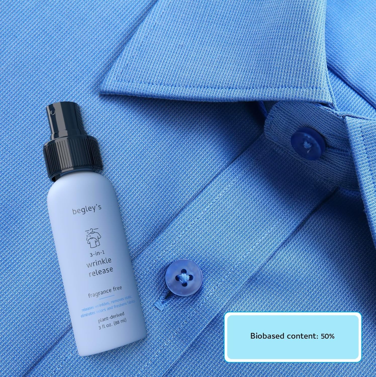Fragrance-Free USDA Biobased Wrinkle Release Spray – Instant Freshness 16 oz