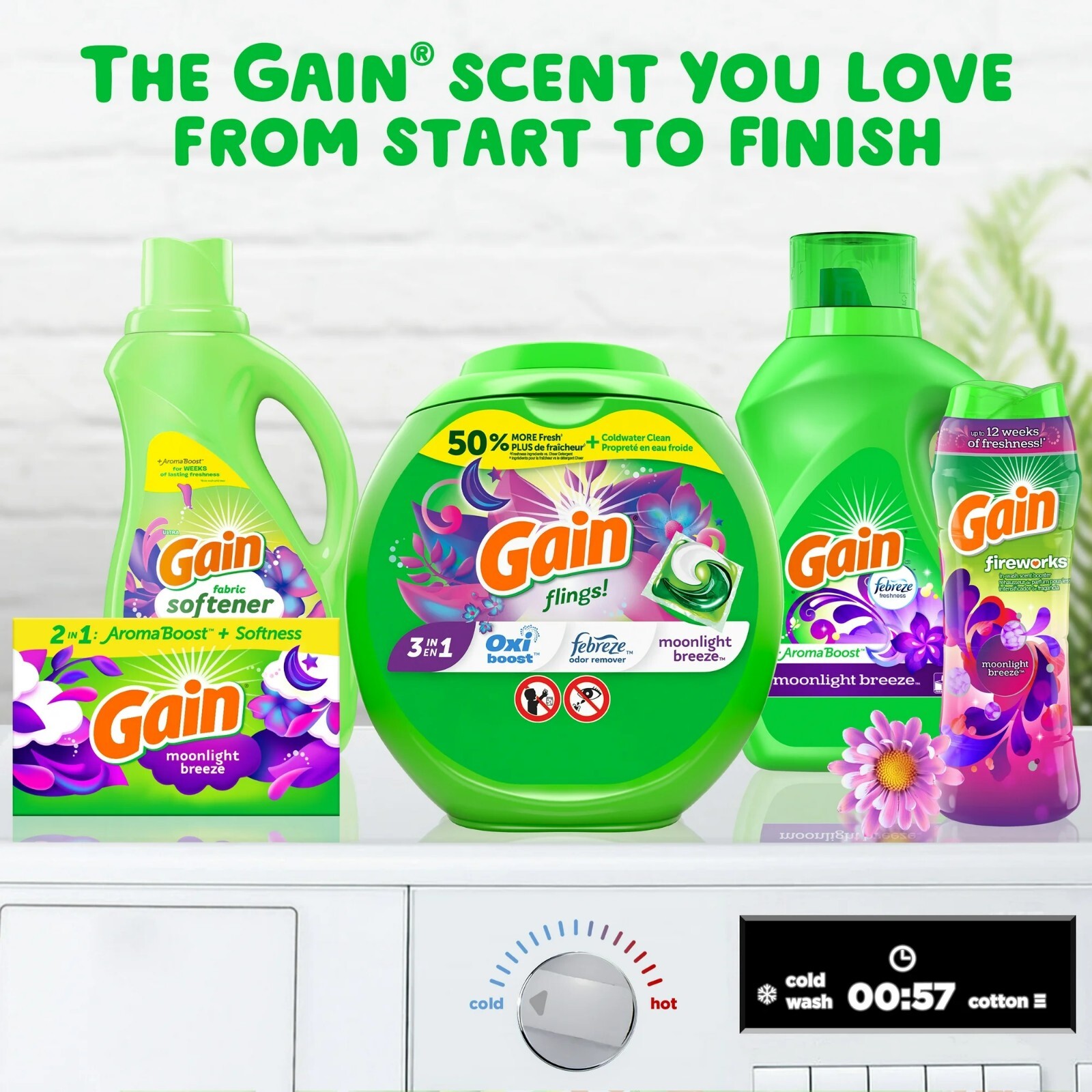 Gain Fabric Softener Dryer Sheets, Moonlight Breeze, 180 Count